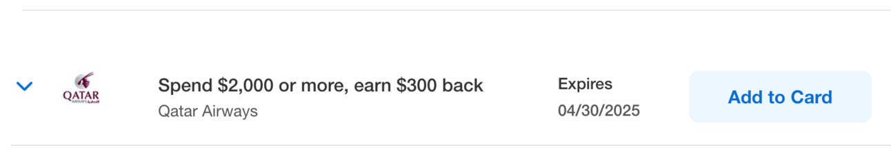 Screenshot of the merchant offer on my card account