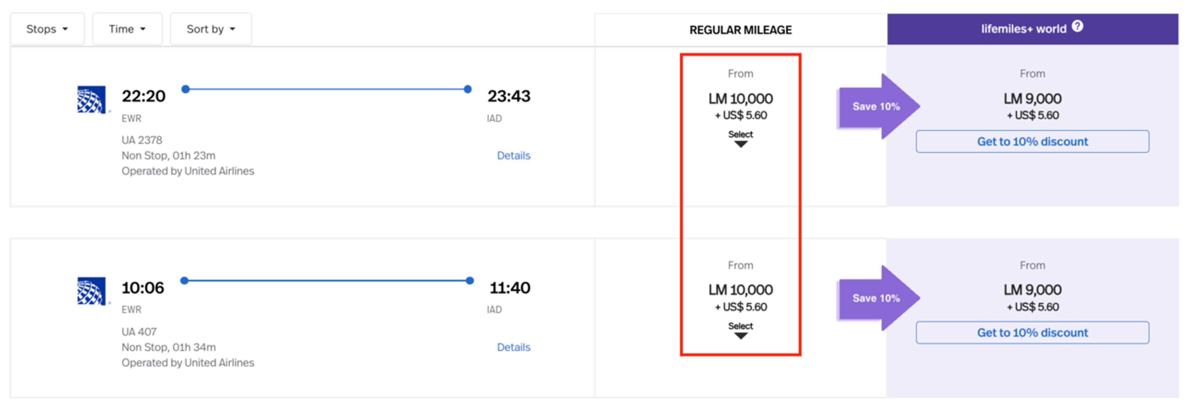 Newark to Washington for 10,000 LifeMiles