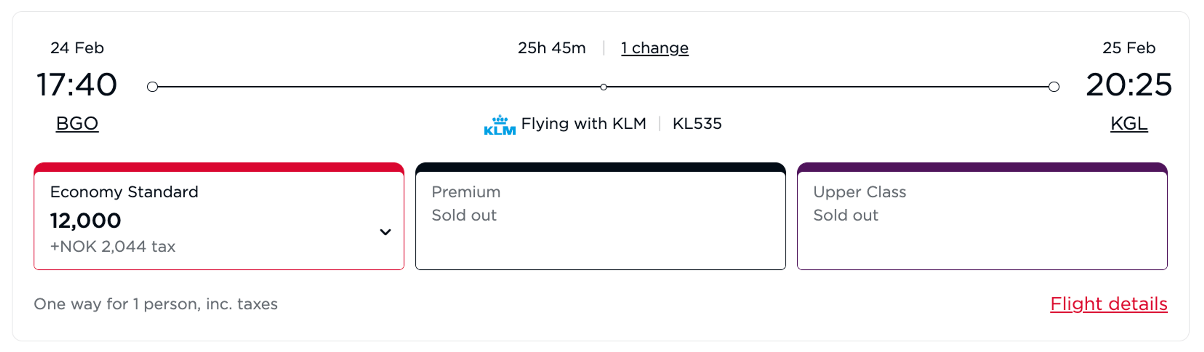 Bergen to Kigali for 12,000 Virgin miles in economy