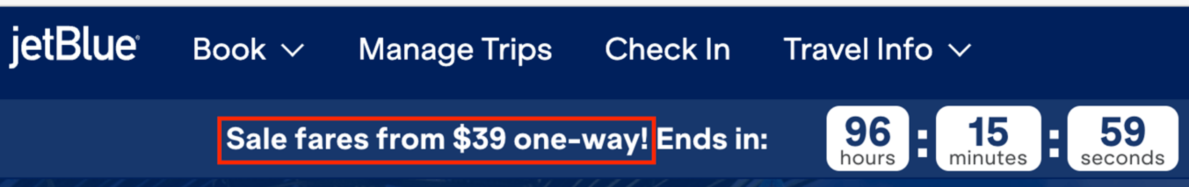 JetBlue Big Fall Sale banner