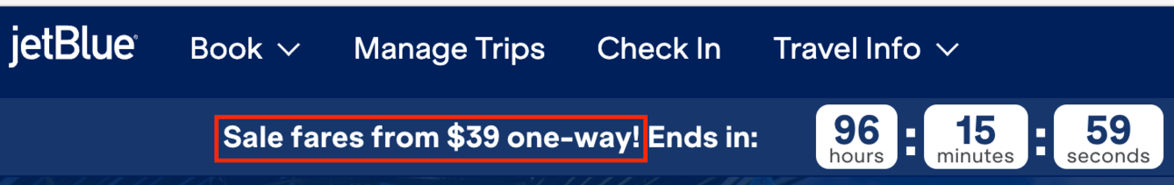 JetBlue Big Fall Sale banner