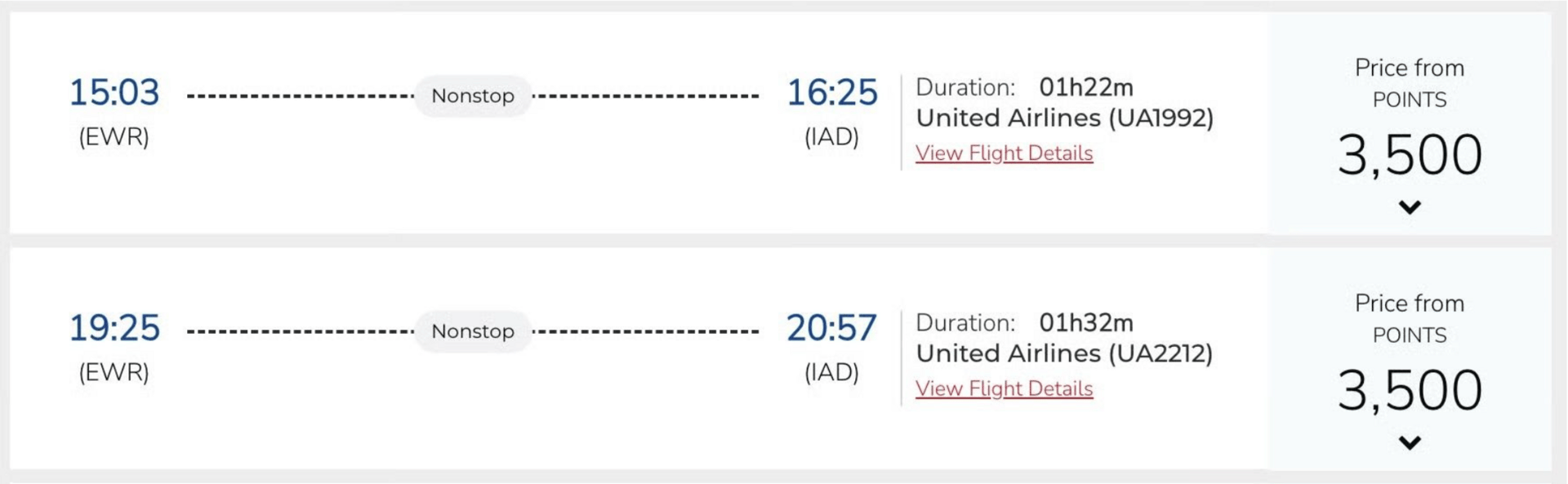 Domestic United flight for 3,500 Air India points