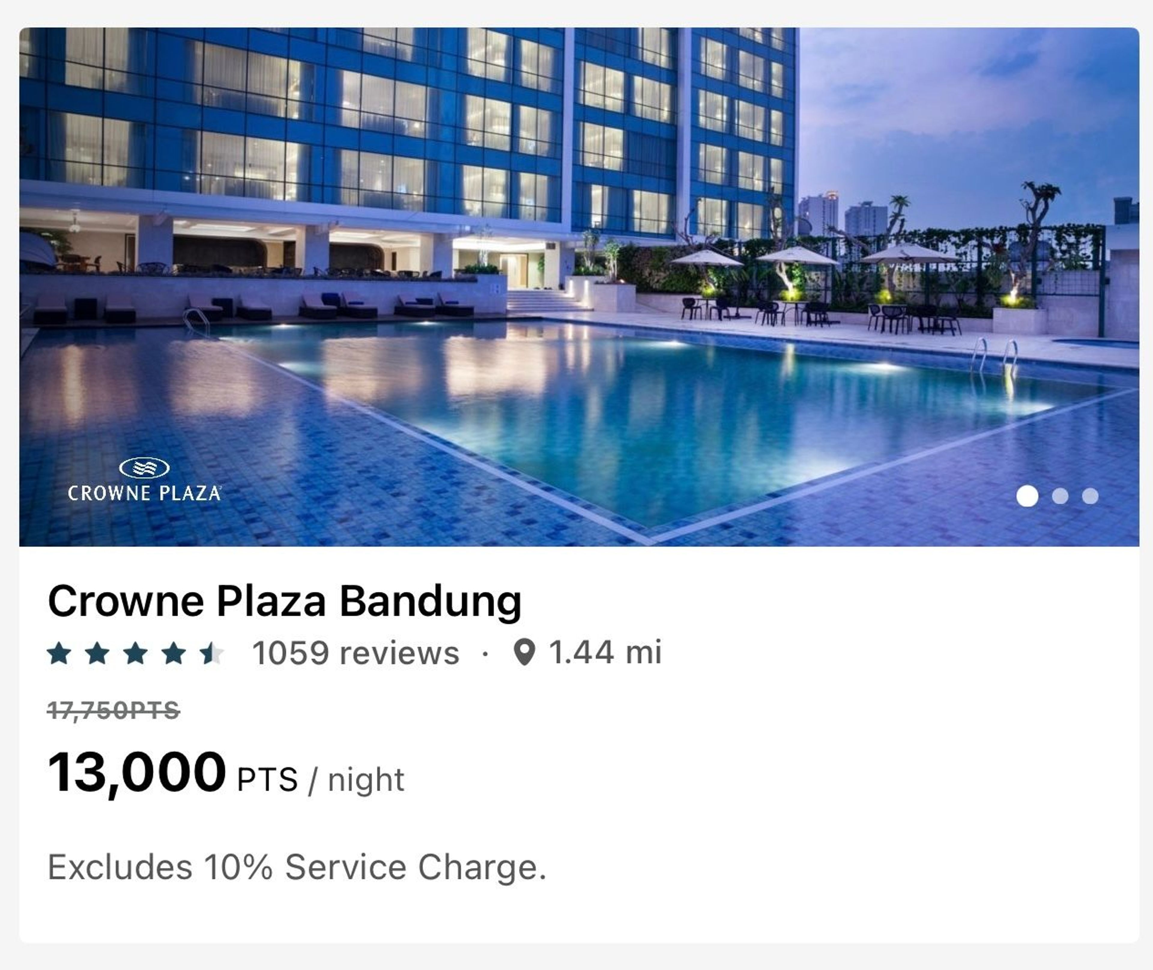 Crowne Plaza Bandung for 13,000 points per night
