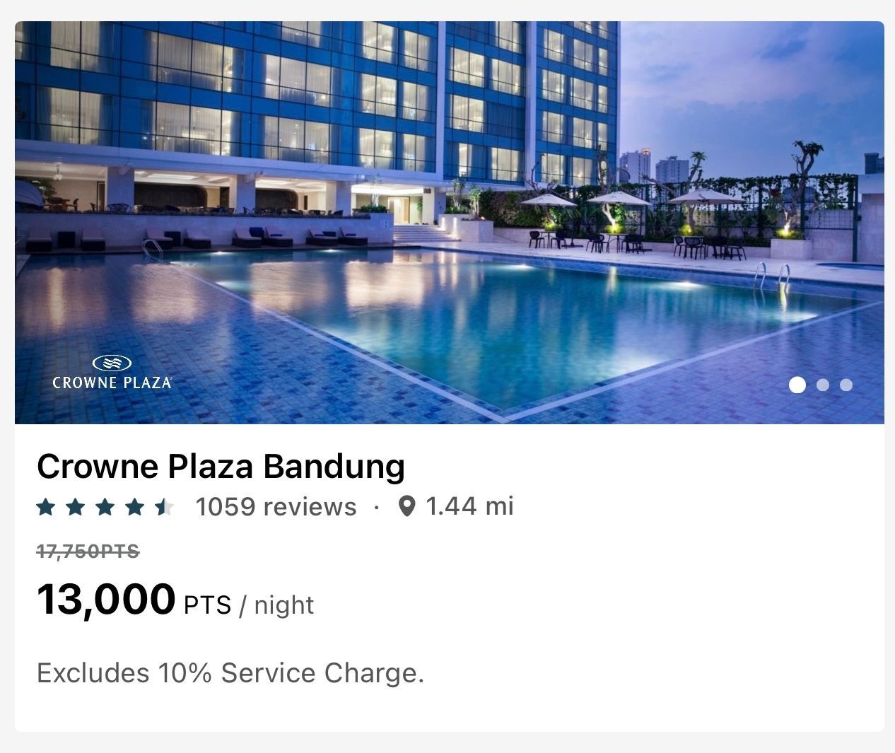 Crowne Plaza Bandung for 13,000 points per night