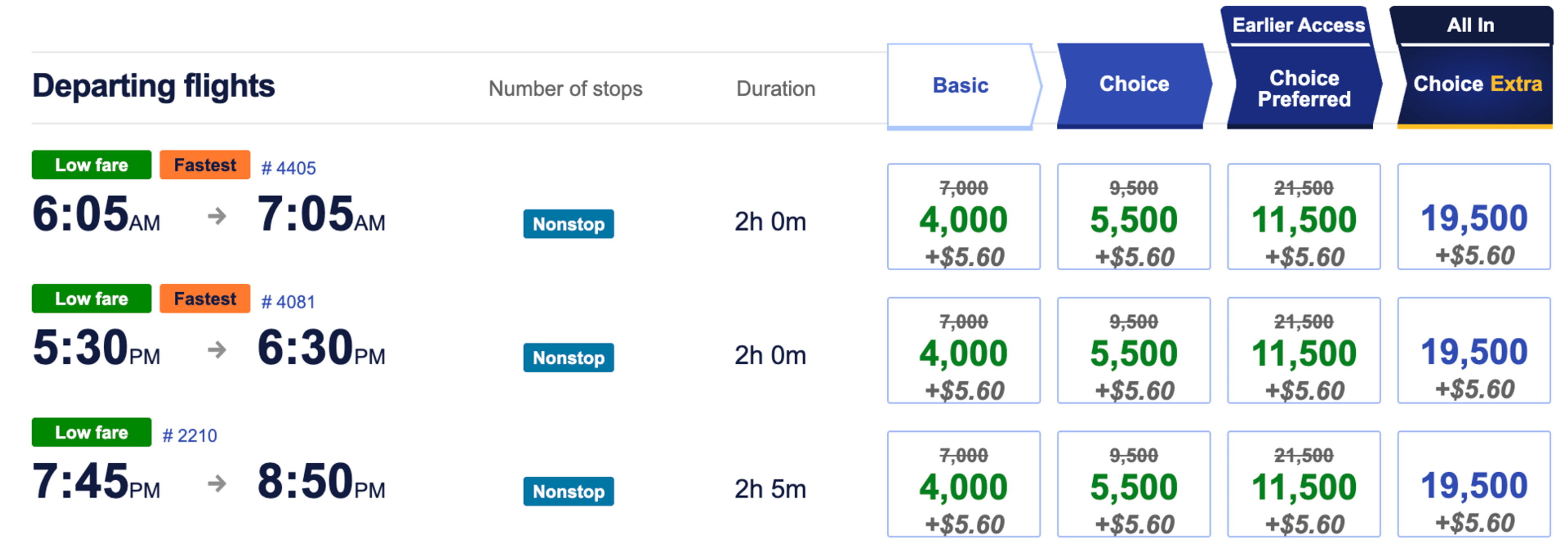 Baltimore to Chicago for 4,000 points each way