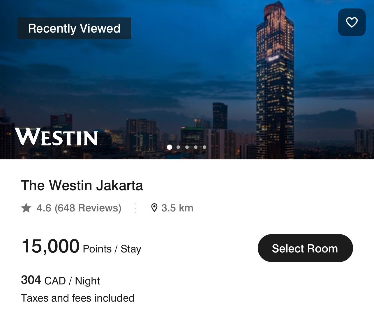 Westin Jakarta for 15,000 points
