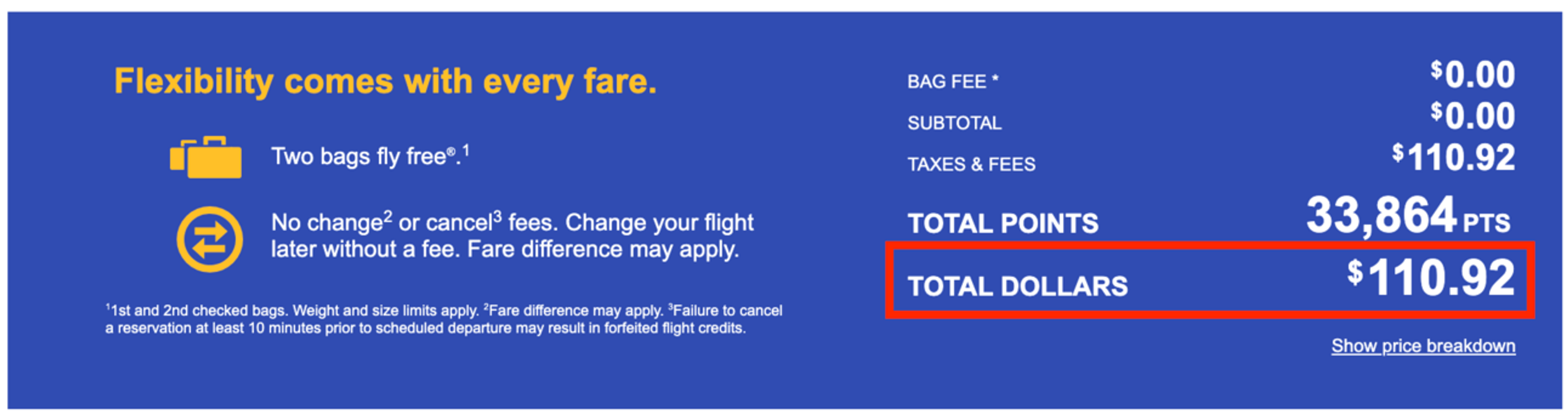 Example of high taxes and fees on Southwest international flights