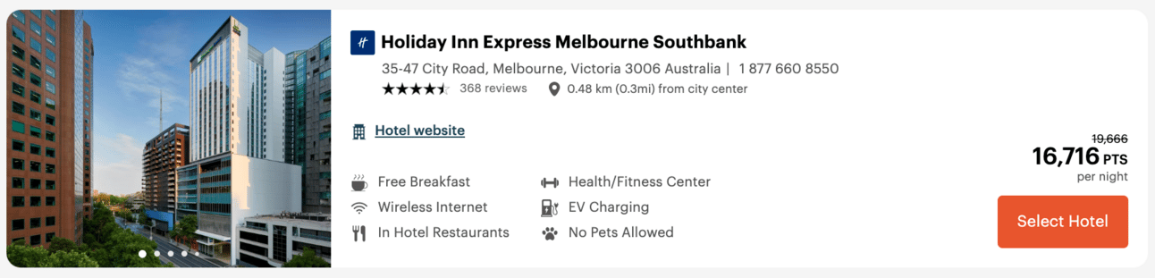 Sample IHG booking in Melbourne