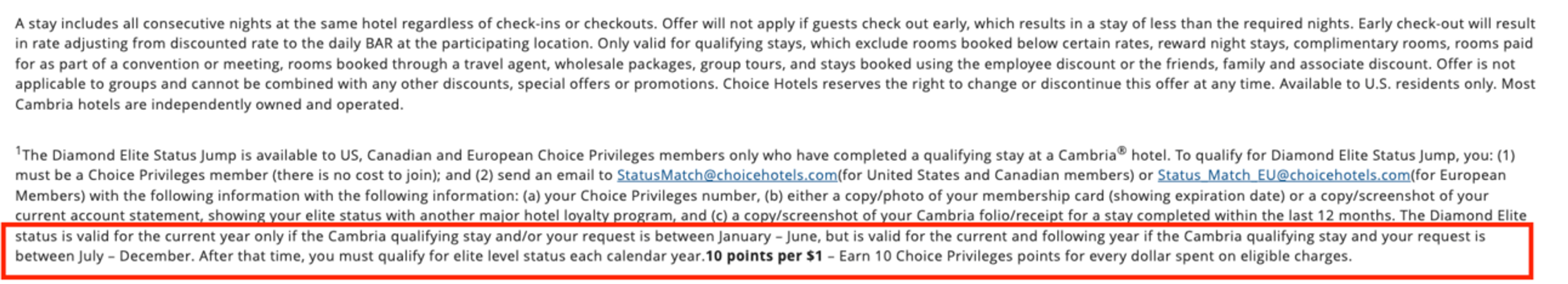 A screenshot of the terms and conditions of this offer