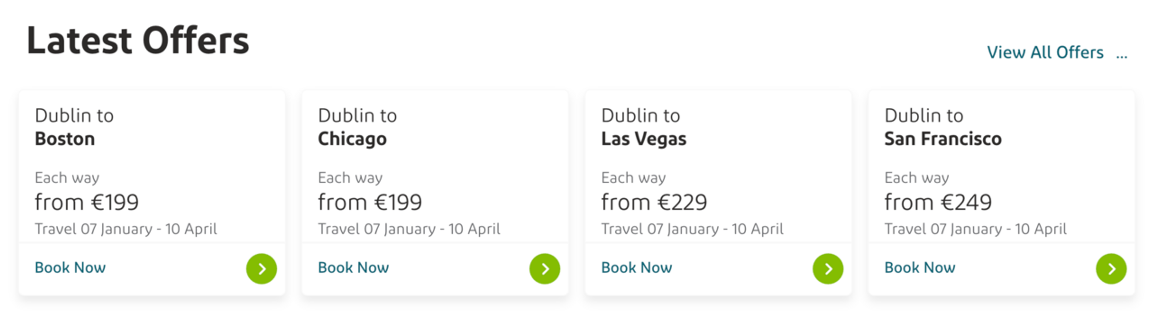 Examples of various flight deals with the Aer Lingus Sale