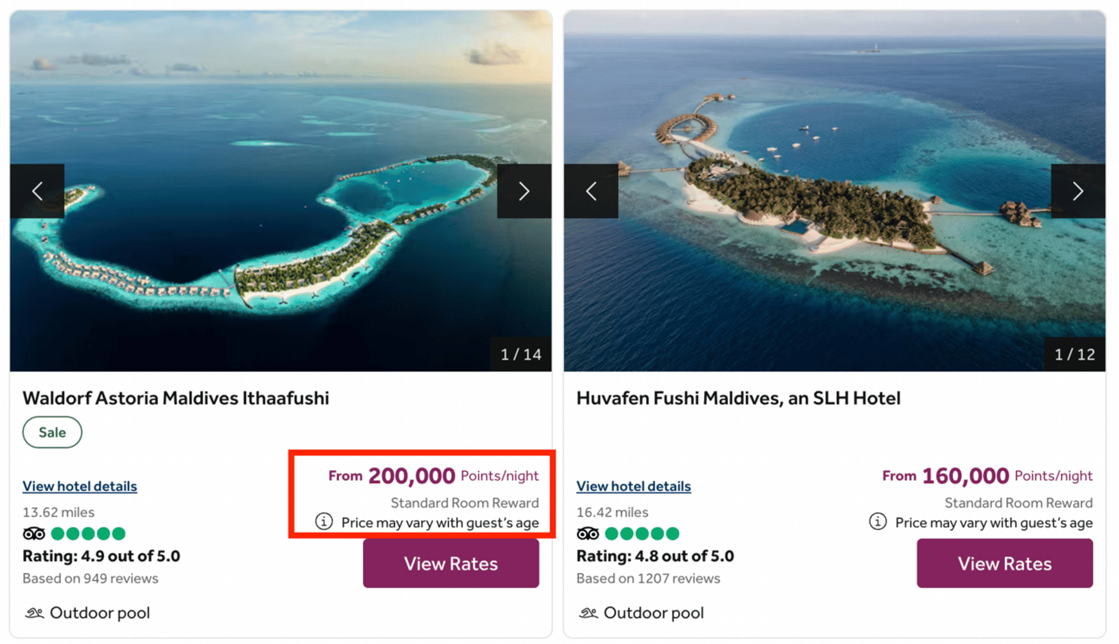 Example of a Hilton resort for 200,000 points