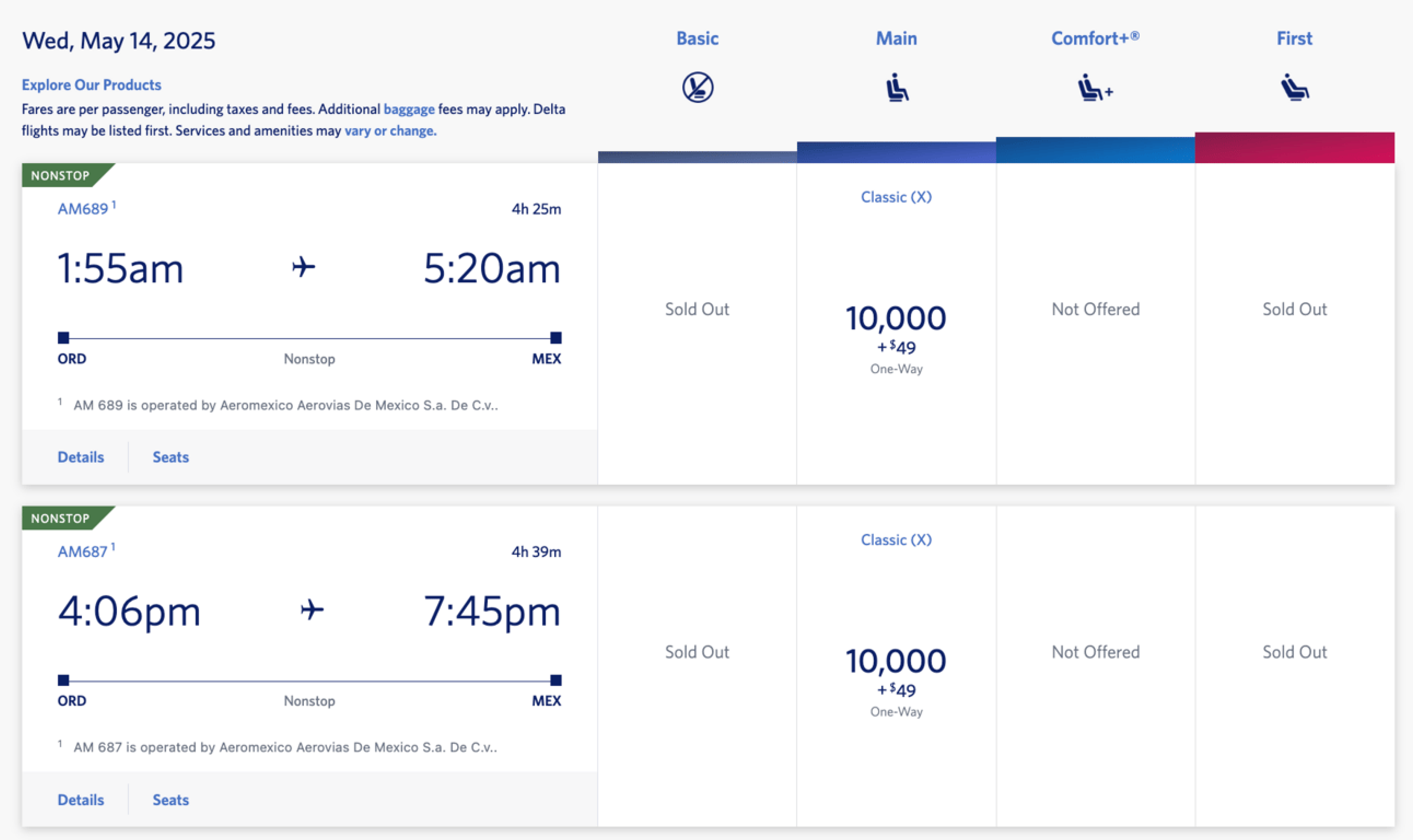 ORD-MEX for 10,000 Delta miles