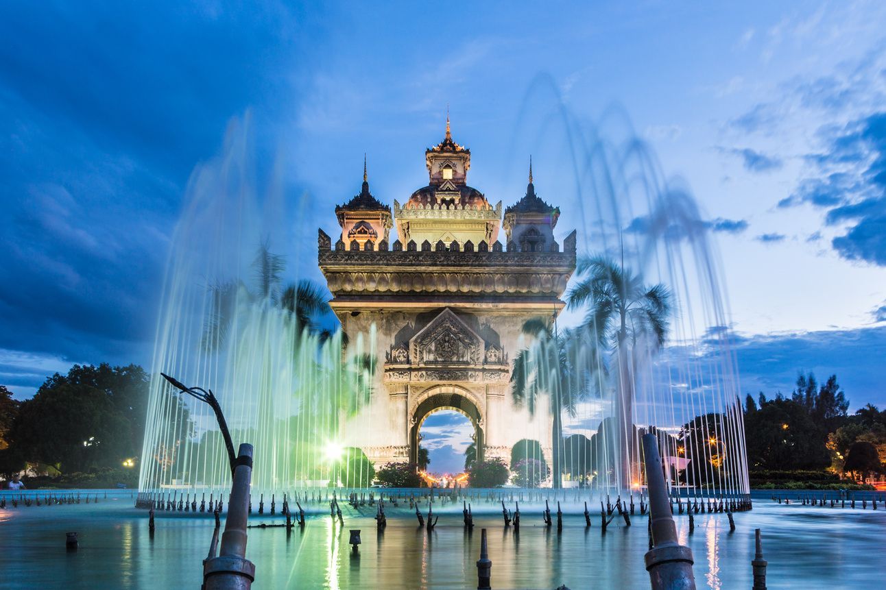 A photo of a ntional landmark in Vientiane, Laos
