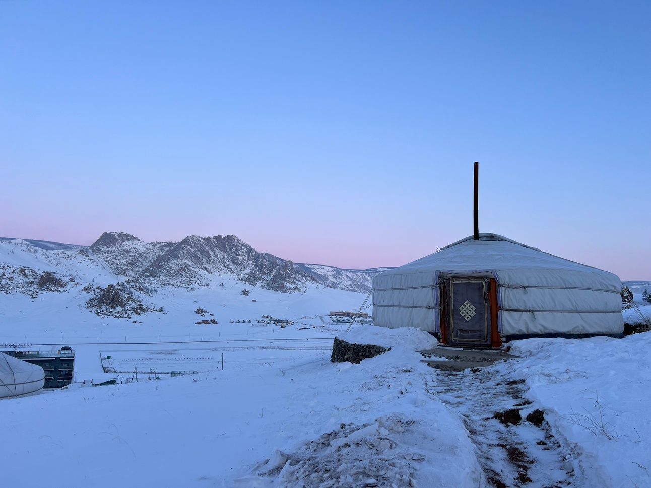 A photo of sunrise outside of Mike's yurt in Terelj, Mongolia