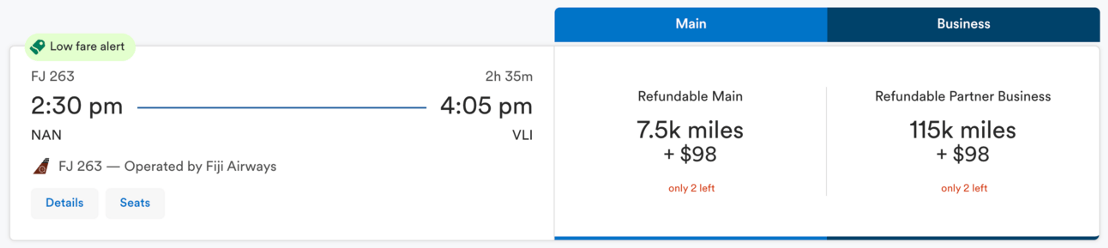 Nadi to Port Vila for 7,500 Alaska miles