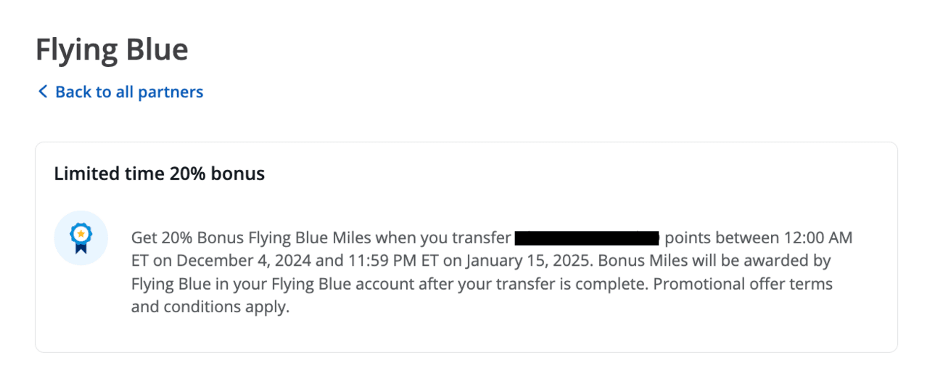 Example of an old 20% transfer bonus to Flying Blue (now expired)