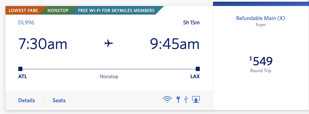 An example of a round-trip from ATL-LAX for $549