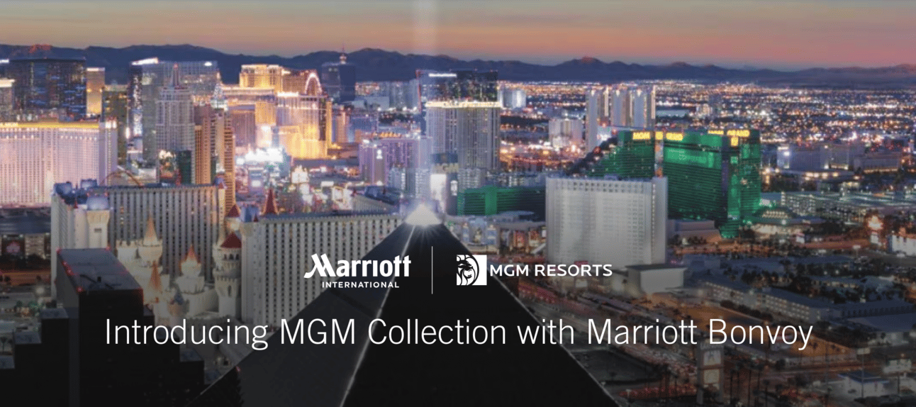 The Las Vegas Skyline with text overlay that says "Introducing MGM Collection with Marriott Bonvoy"