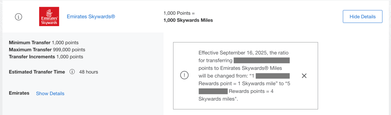 Emirates devaluing transfers from MR points