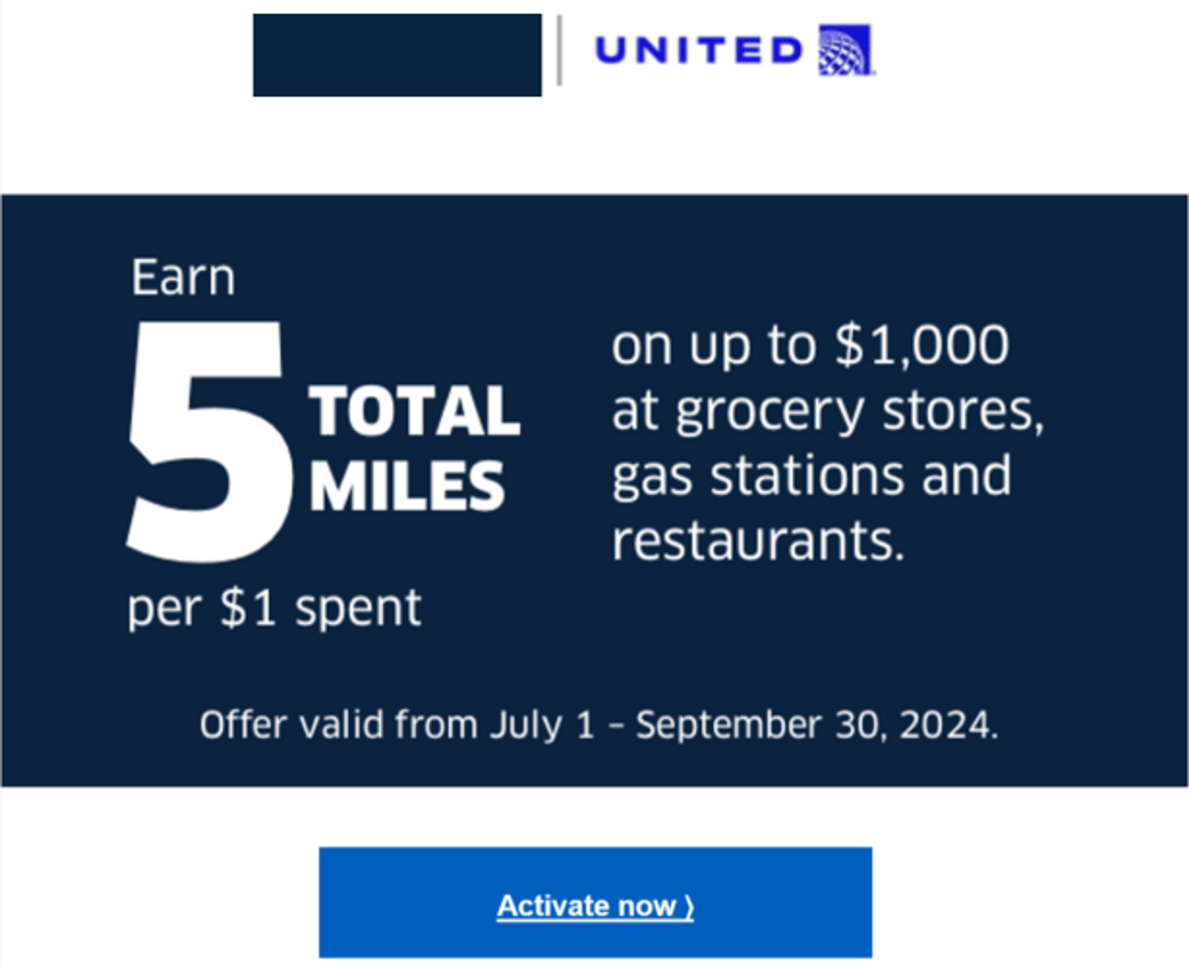 Targeted offer to earn 5x Unite miles on cobranded credit cards