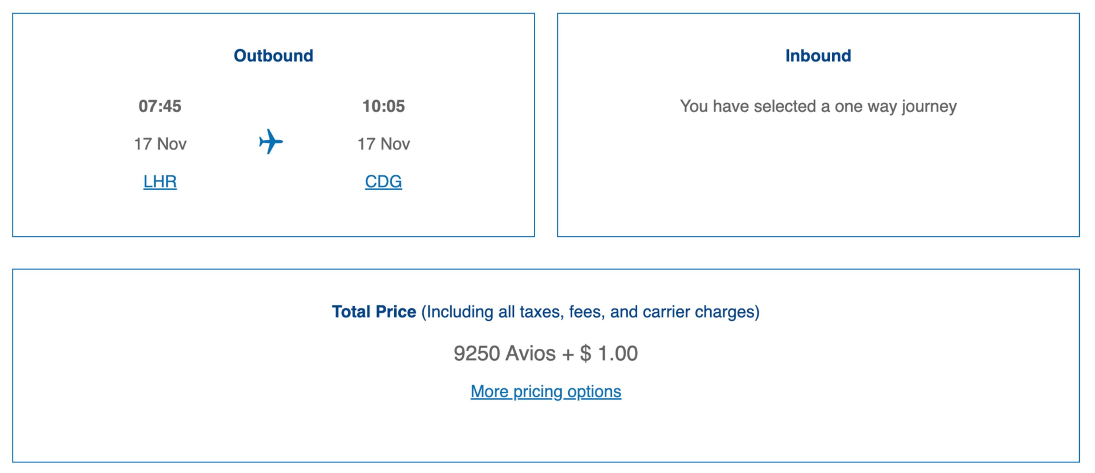 Screenshot from British Airways
