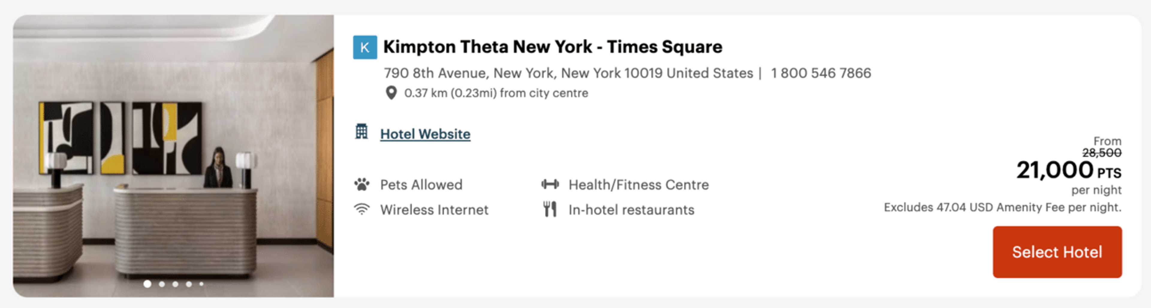 Kimpton New York City for 21,000 IHG Points per night