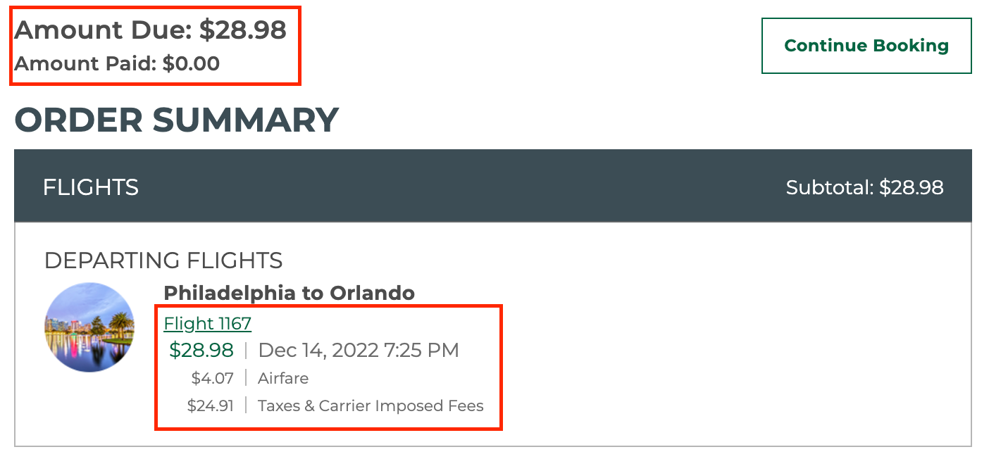 sample Frontier booking