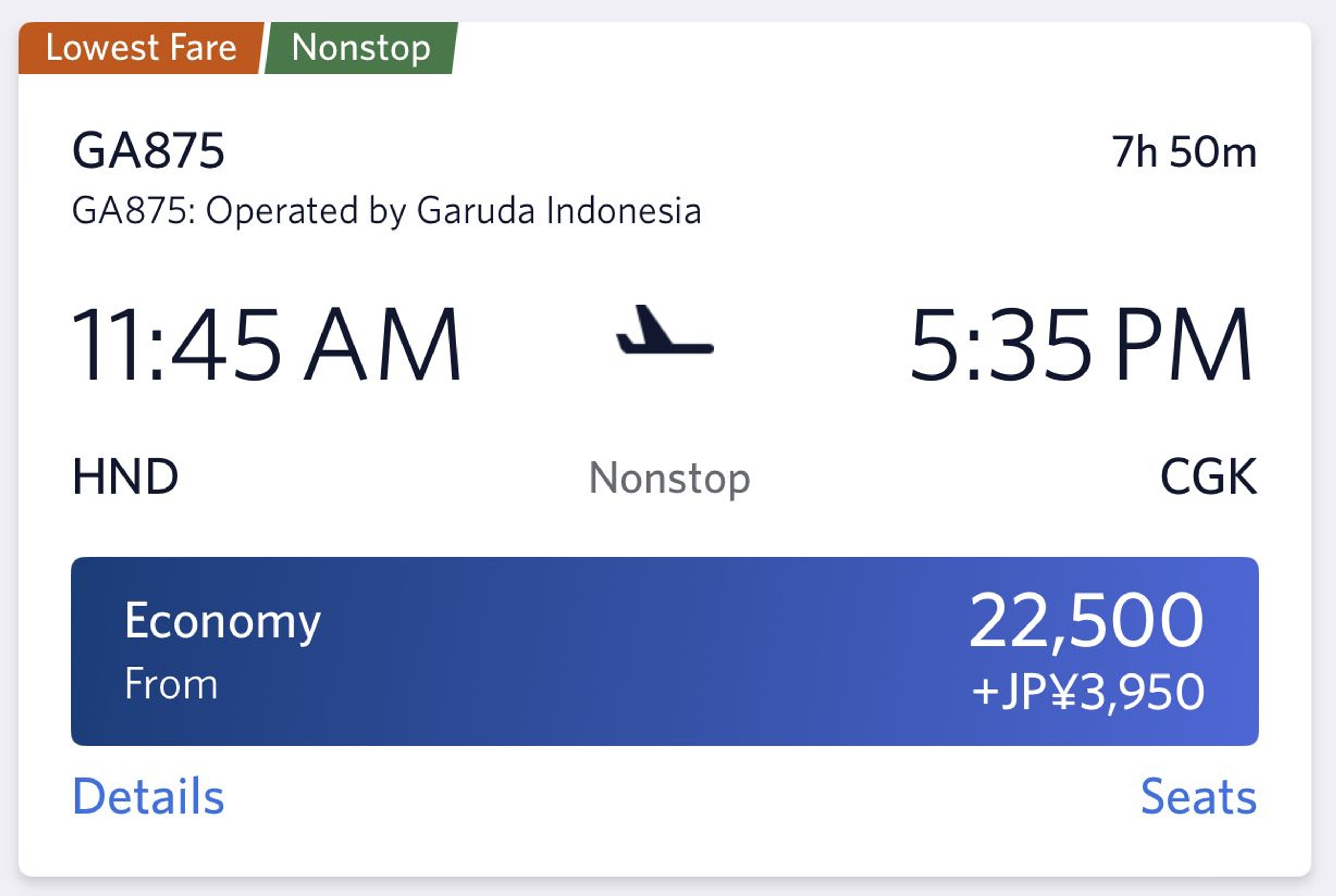 Delta HND-CGK for 22.5k miles