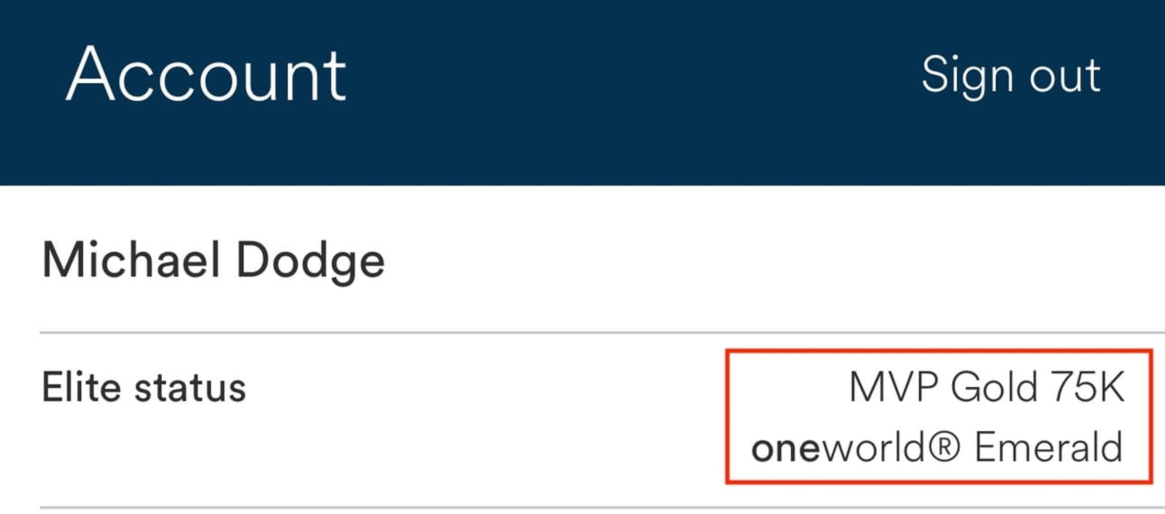 Screenshot from my Alaska account showing my current status level