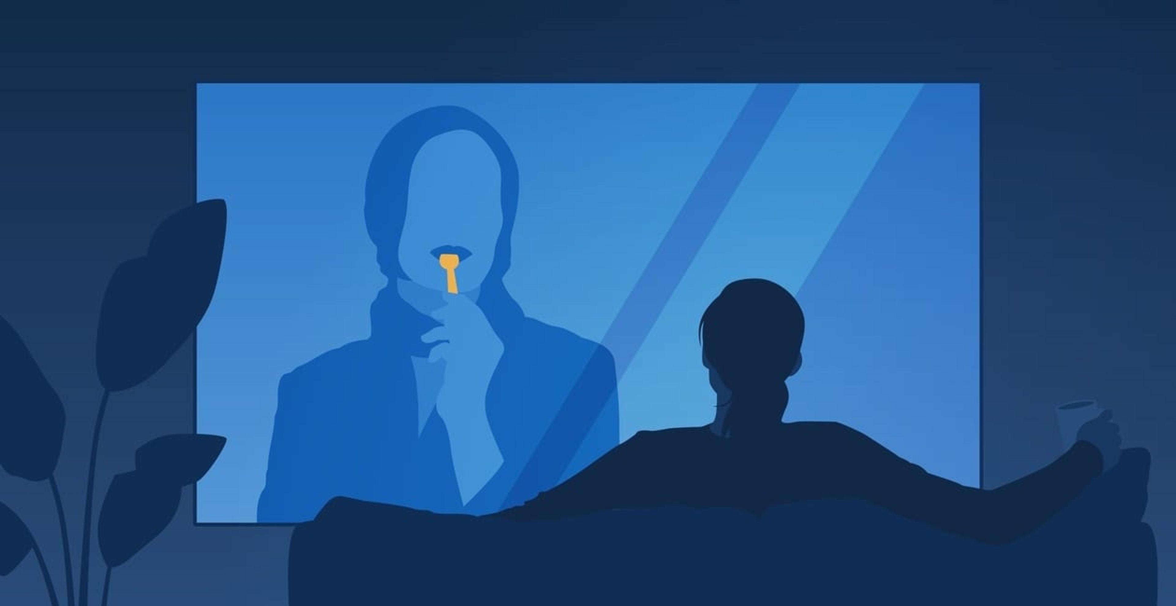A graphic showing a person watching a movie