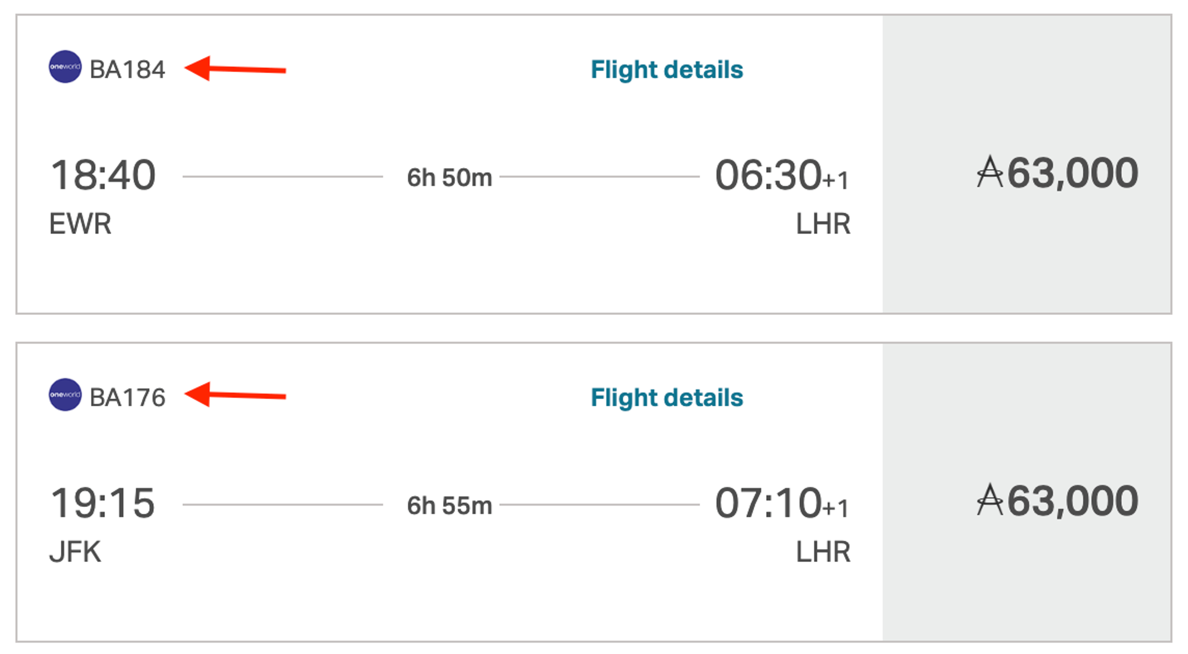 New York to London on British Airways for 63,000 Cathay Miles in business class