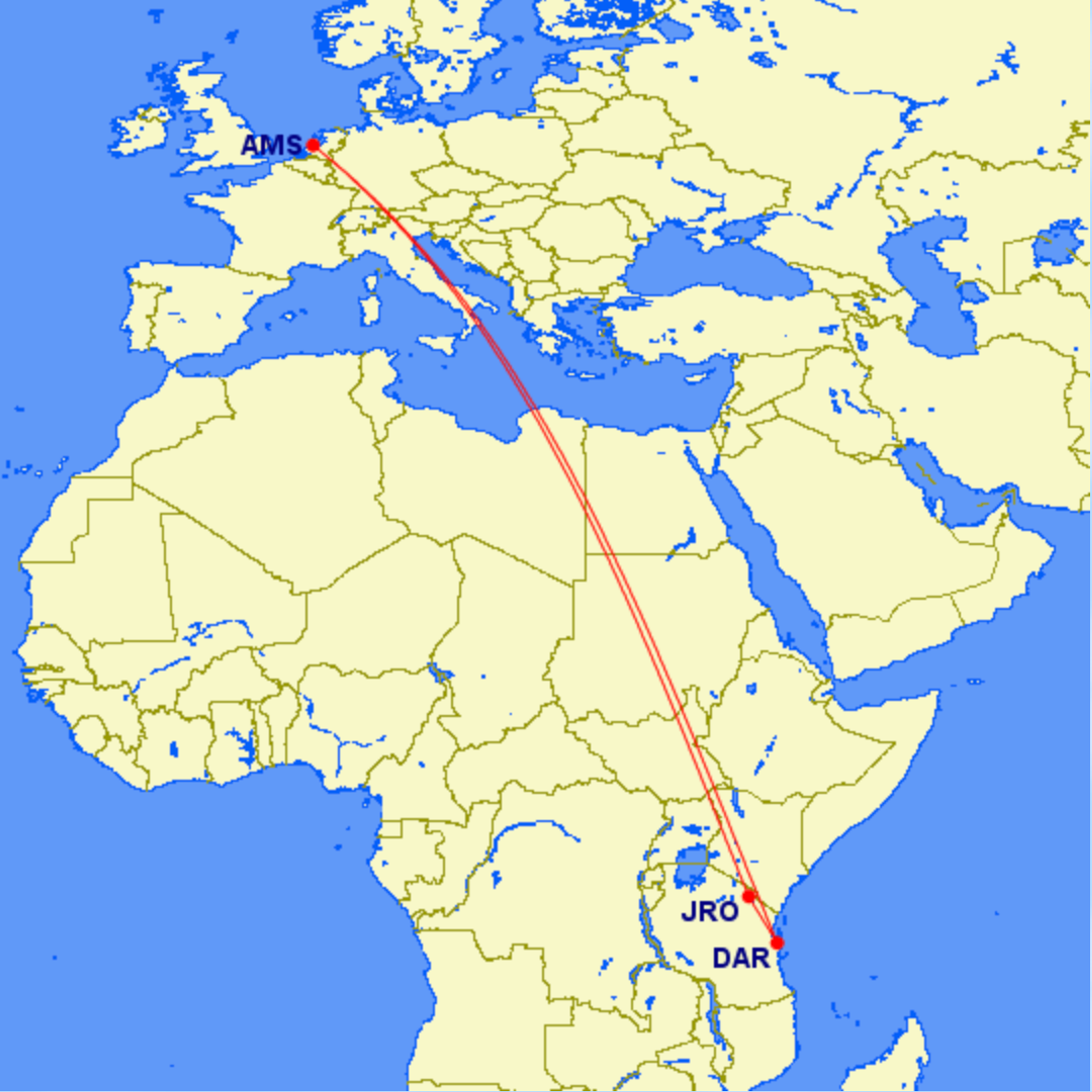 KLM triple segment route