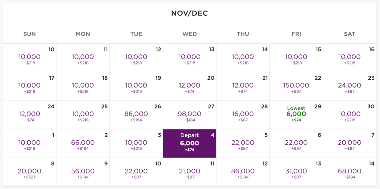 Virgin Atlantic award calendar sample