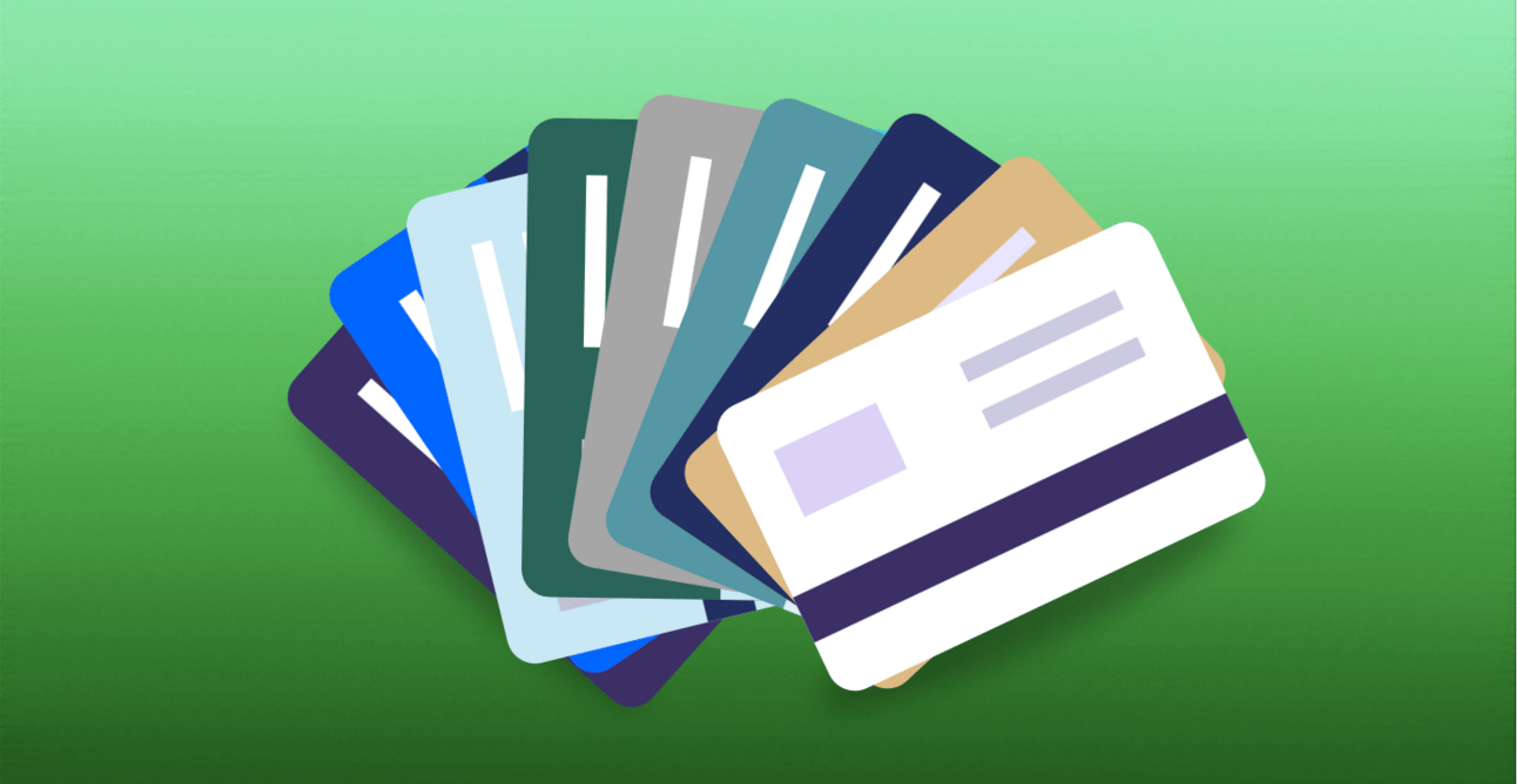 A green background with different credit card graphics fanned out