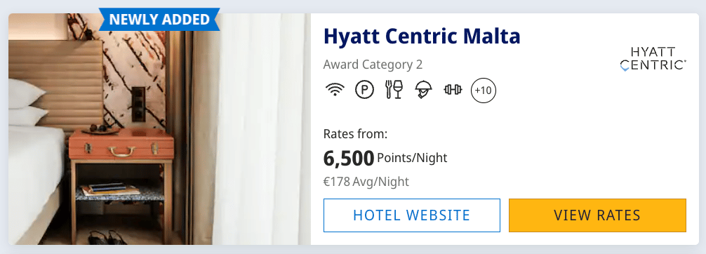 Hyatt Centric Malta for 6,500 points per night