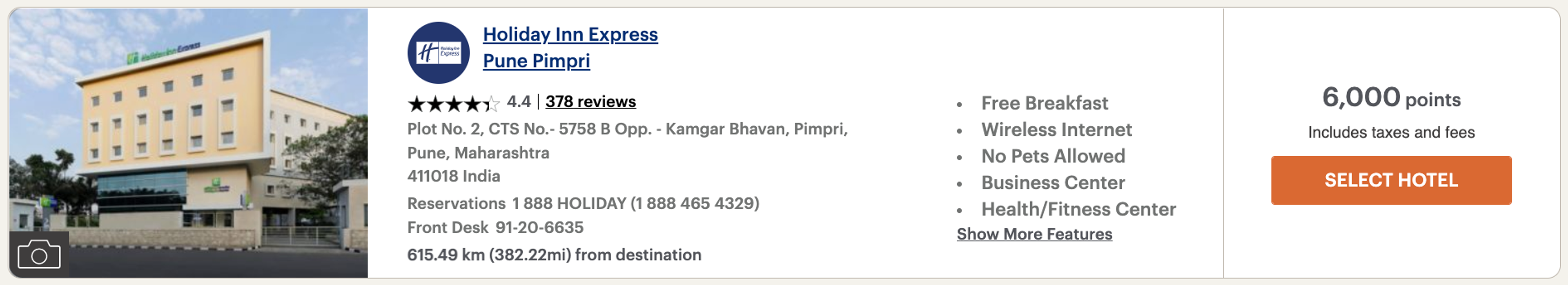 Sample IHG booking