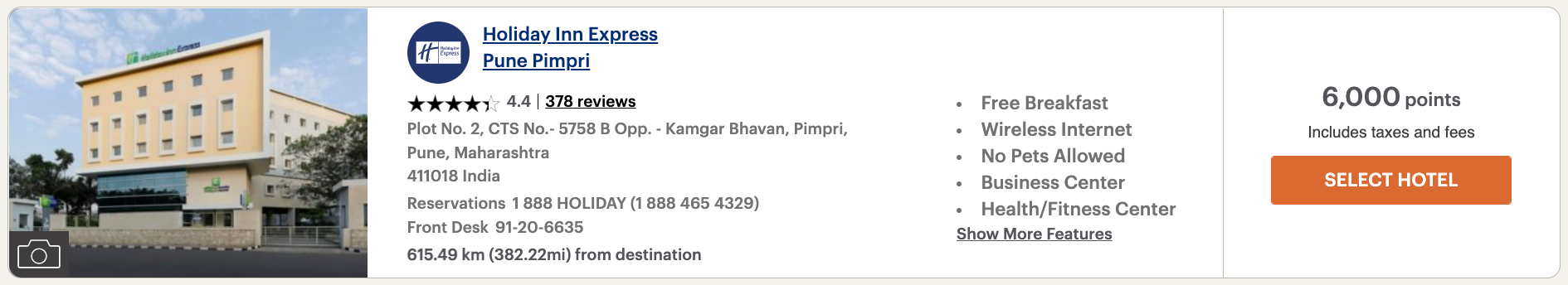 Sample IHG booking