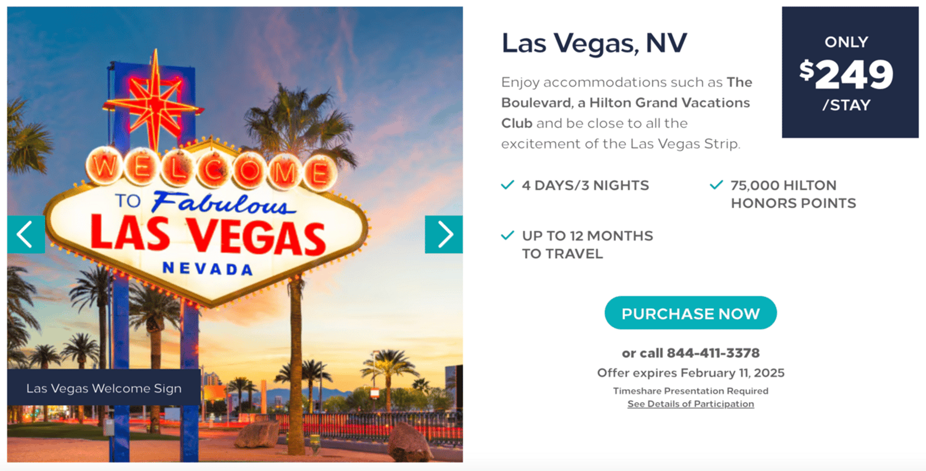Example of Hilton's timeshare deal for Las Vegas for $249