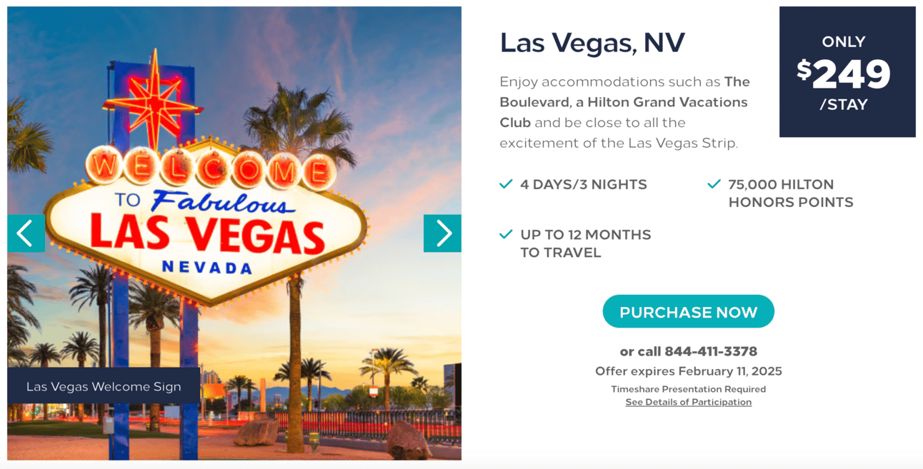 Example of Hilton's timeshare deal for Las Vegas for $249