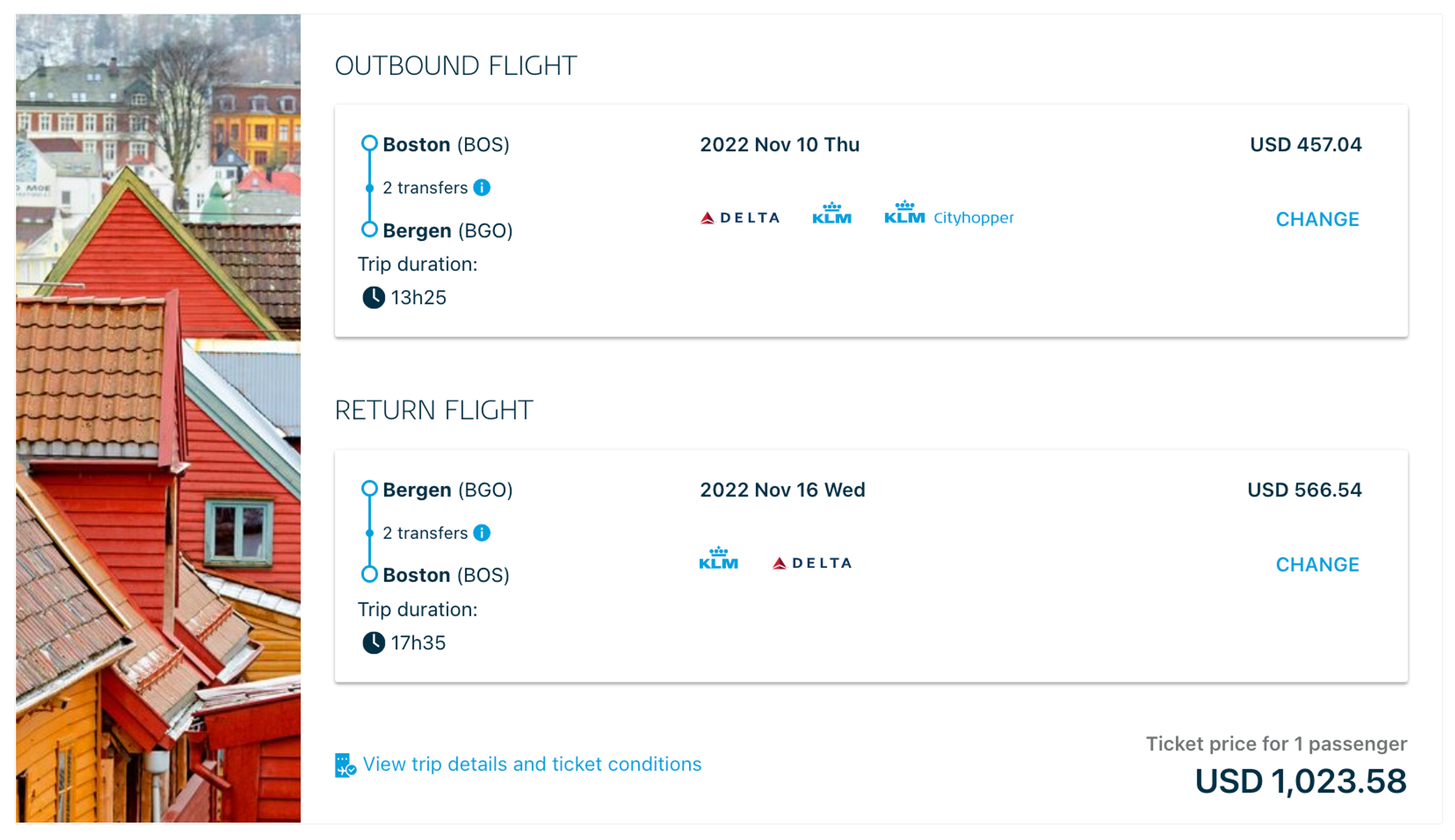 KLM sample booking