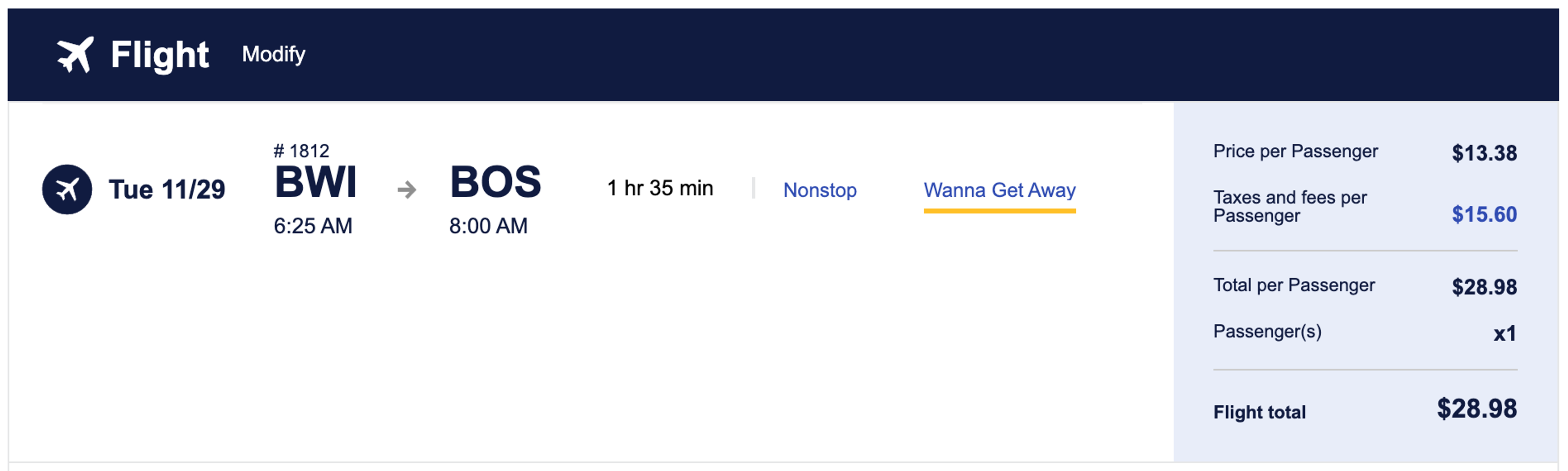 Southwest sample booking