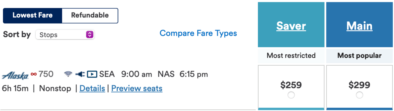 Example booking on Alaska