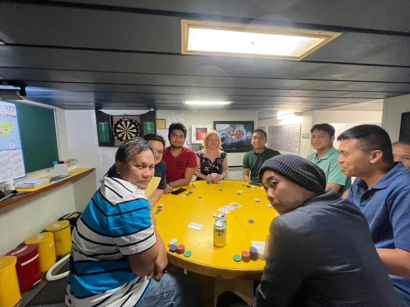 Passing the time playing poker while waiting for midnight.