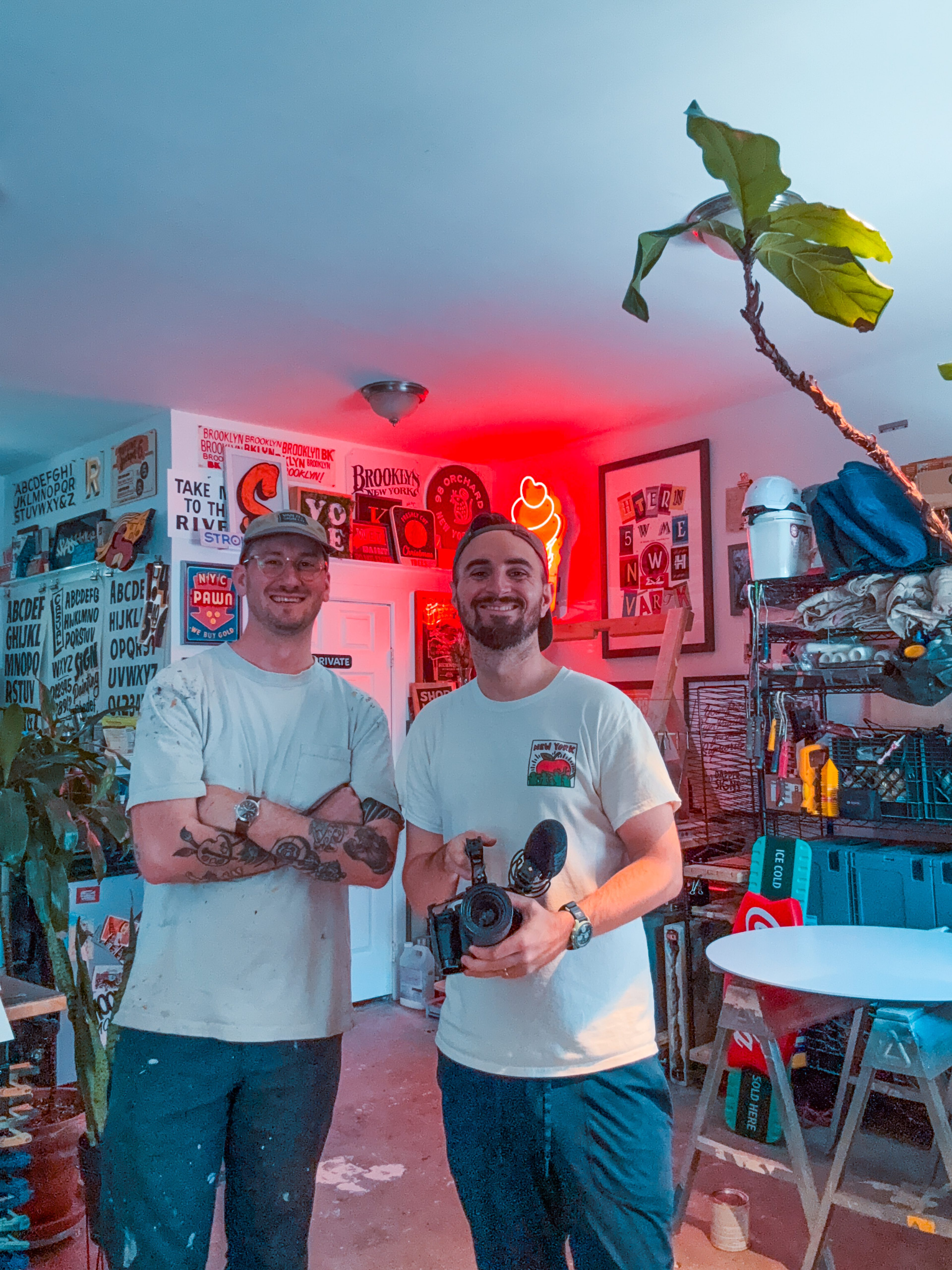 Behind the scenes in the sign studio, camera in hand
