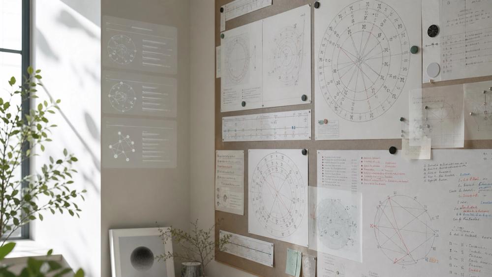 Professional astrology chart board with AI annotation layer Professional astrology chart board with AI annotation layer