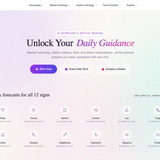 ZodSoul homepage showing birth chart, daily tarot, dream analysis, and zodiac forecast entries ZodSoul homepage showing birth chart, daily tarot, dream analysis, and zodiac forecast entries
