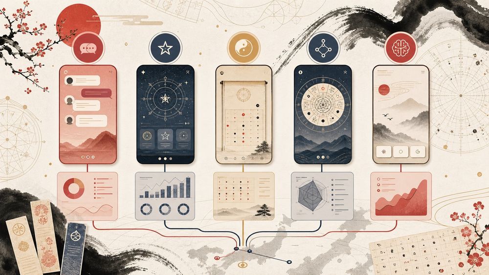 Editorial cover showing a map of Japanese fortune-telling product patterns