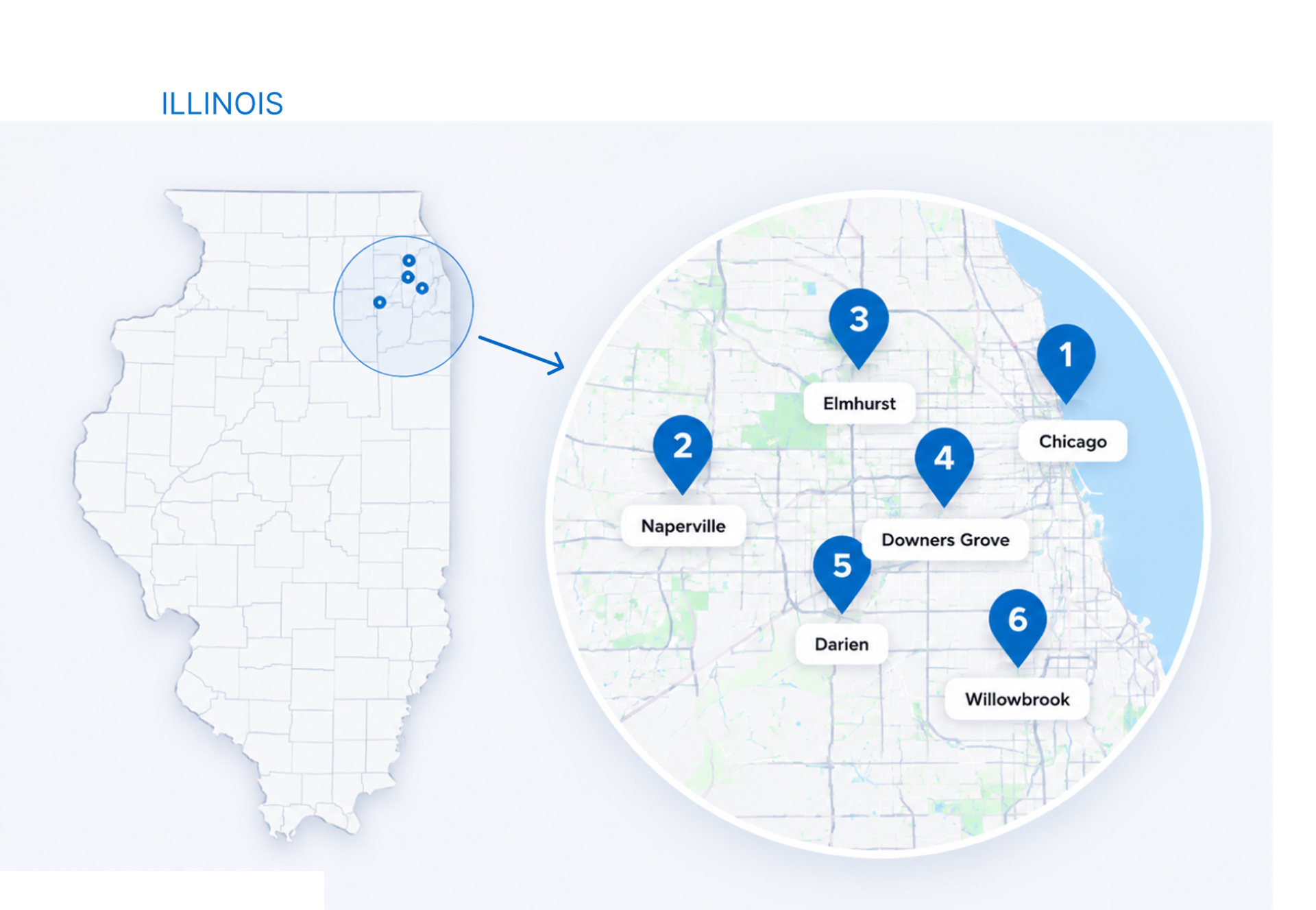 United Realty Partners service areas across Chicagoland: Chicago, Naperville, Elmhurst, Downers Grove, Darien and Willowbrook