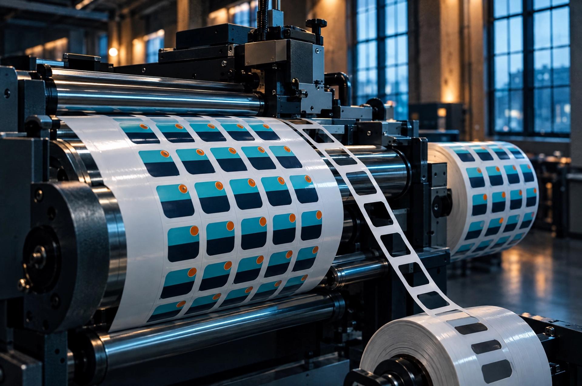 Etikettpresse som produserer produktetiketter