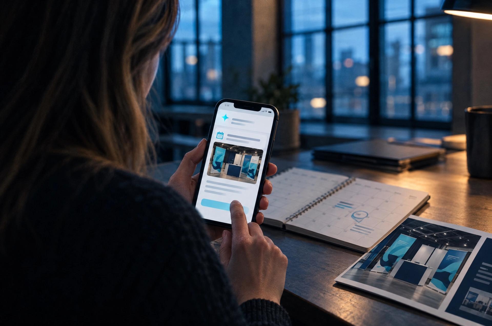 Påminnelse på mobilen om å bestille messestand